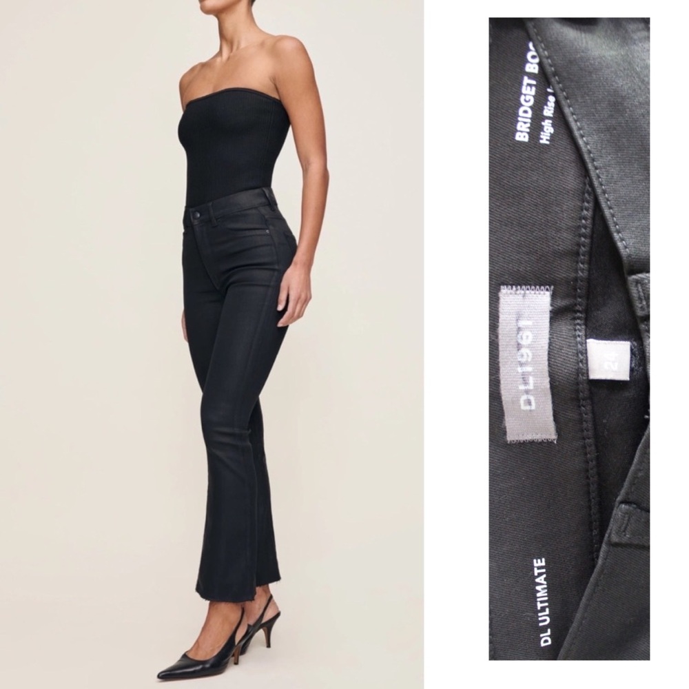 DL1961 Bridget Boot Raw Hem Coated Black Pants 24 00 Brand New Without Tags